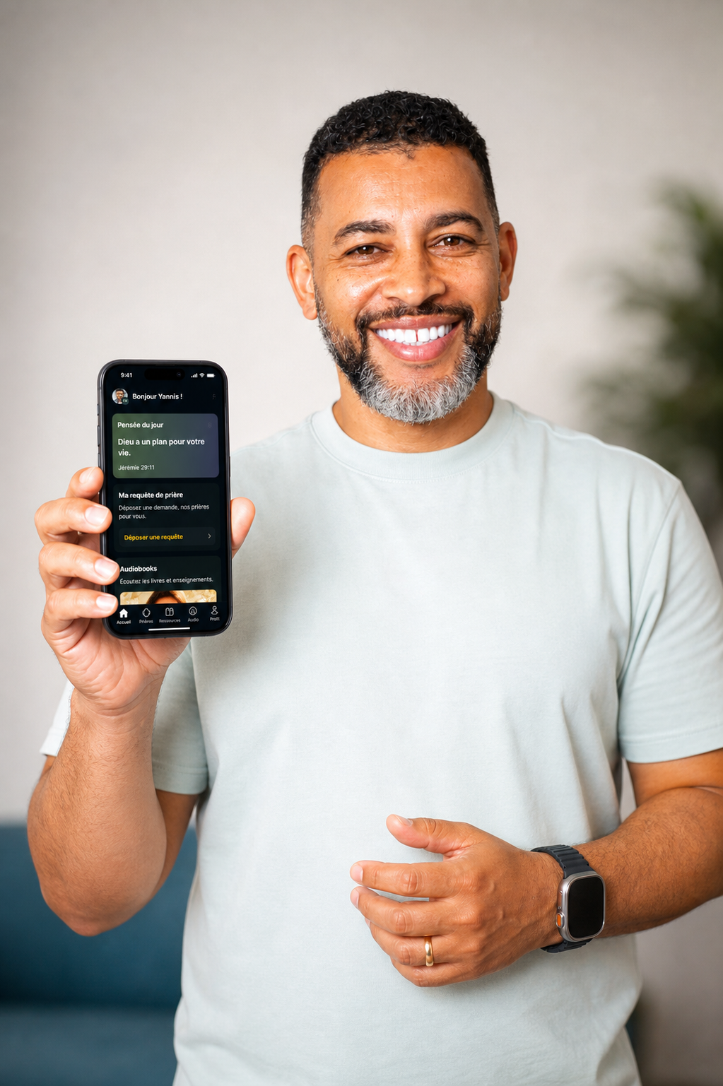 L’application mobile Yannis Gautier affichant la pensée biblique du jour